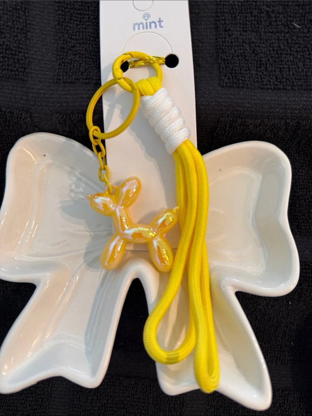 Mint Yellow Balloon Dog Key Ring with Tassel